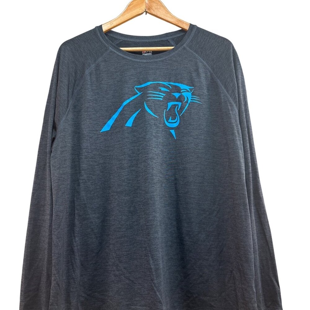 Carolina Panthers Majestic Mens Long Sleeve Crewneck Shirt XL Gray & Blue